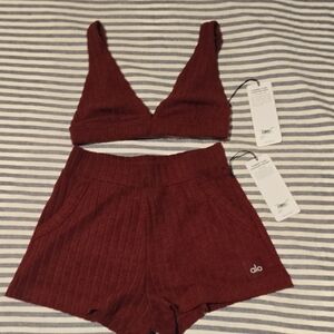 ALO Yoga Red Sports Bra and Shorts Set